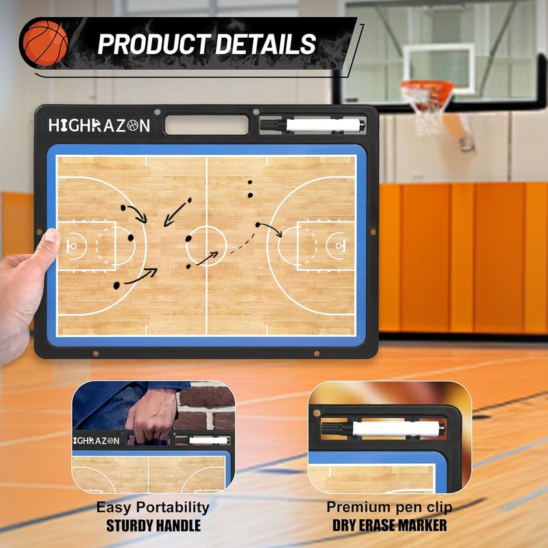 HIGHRAZON Dry Erase Basketball Clipboard for Coach, Premium Tactical Basketball Coaching Board, Double Sides Full & Half Court Dry Erase Board with Marker - Image 3